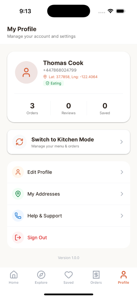 Profile screen